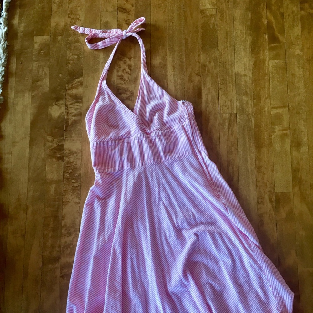 Pink Seersucker Halterneck Dress
